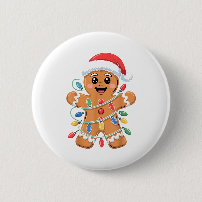 Gingerbread Man Tangled Christmas Lights  Button (Vorderseite)