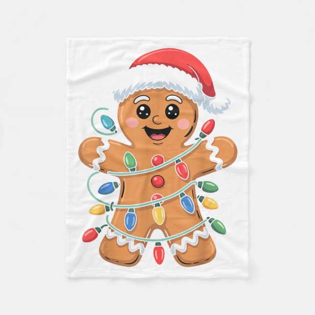 Gingerbread Man Tangled Christmas Lights  Fleecedecke (Vorderseite)