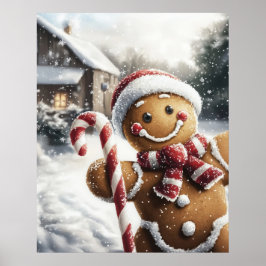 Gingerbread Man with Candy Cane Wall Art Poster