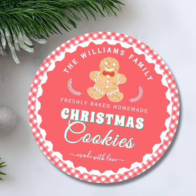 Gingerbread-Mann Gingham Weihnachtsplätzchen Etike Runder Aufkleber (Von Creator hochgeladen)