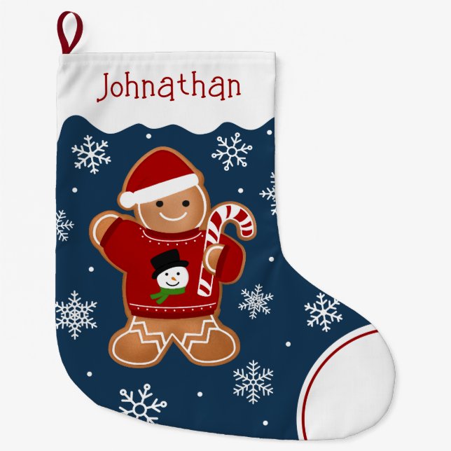 Gingerbread-Mann im Pullover Großer Weihnachtsstrumpf (Vorderseite)