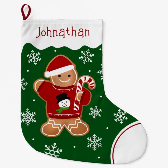 Gingerbread-Mann im Pullover Großer Weihnachtsstrumpf (Vorderseite)