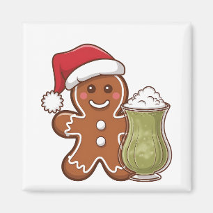 Gingerbread-Mann mit Matcha-Getränk Weihnachten Magnet