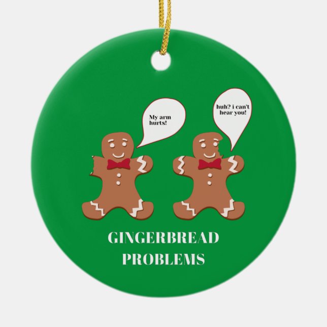 Gingerbread Mann Probleme Sonnige Weihnachtsschmuc Keramik Ornament (Vorne)