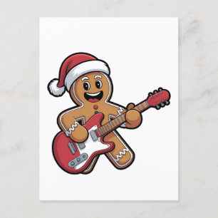 Gingerbread Mann spielt E-Gitarre Weihnachten  Einladungspostkarte