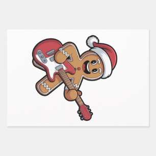 Gingerbread Mann spielt E-Gitarre Weihnachten Geschenkpapier Set