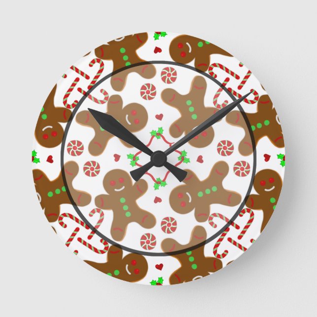 Gingerbread Mann Weihnachten Monograe Runde Wanduhr (Vorderseite)
