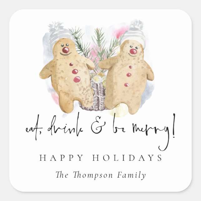 Gingerbread Männer essen Drink sein Name Happy Hol Quadratischer Aufkleber (Vorderseite)