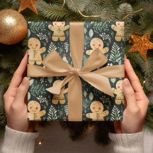 Gingerbread Männer Winter & Weihnachtsgrün Geschenkpapier