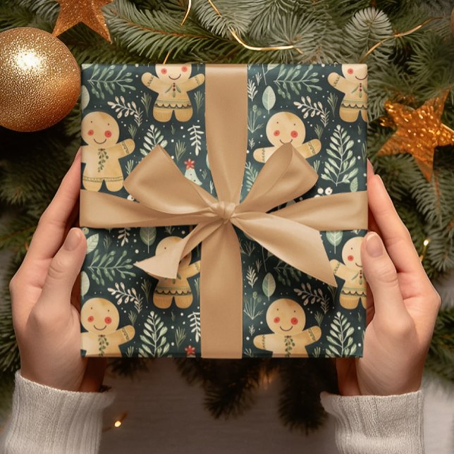Gingerbread Männer Winter & Weihnachtsgrün Geschenkpapier (Von Creator hochgeladen)