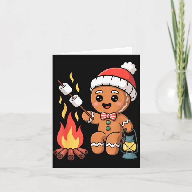 Gingerbread Marshmallow Roaster Camng Christmas  Karte (Vorderseite)