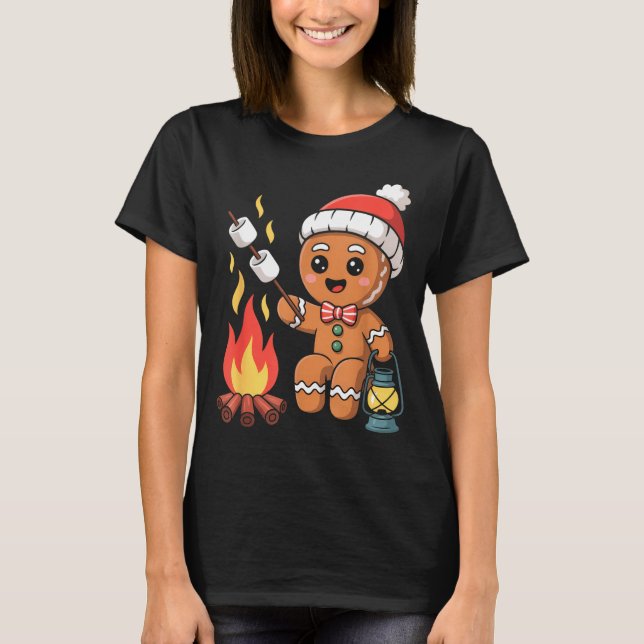 Gingerbread Marshmallow Roaster Camng Christmas  T-Shirt (Vorderseite)