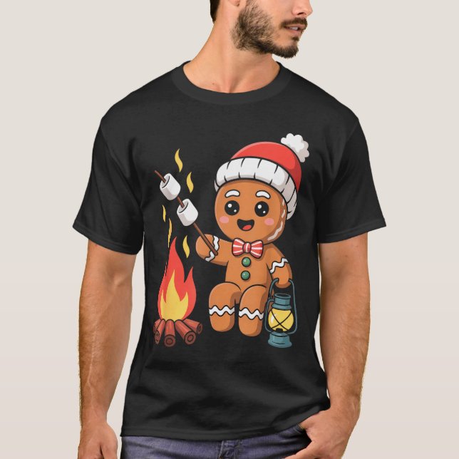 Gingerbread Marshmallow Roaster Camng Christmas  T-Shirt (Vorderseite)