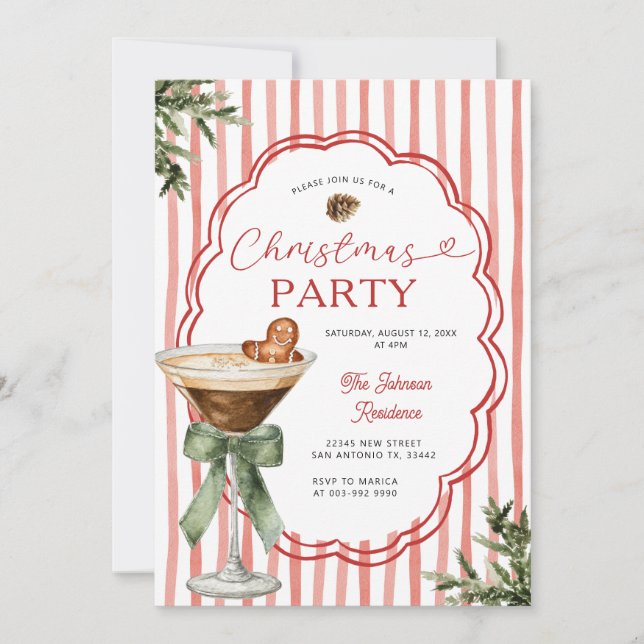 Gingerbread martini Stripe & Holiday Christmas  Einladung (Vorderseite)