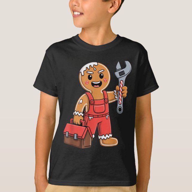 Gingerbread Mechanic Handyman Fixer Worker Christm T-Shirt (Vorderseite)