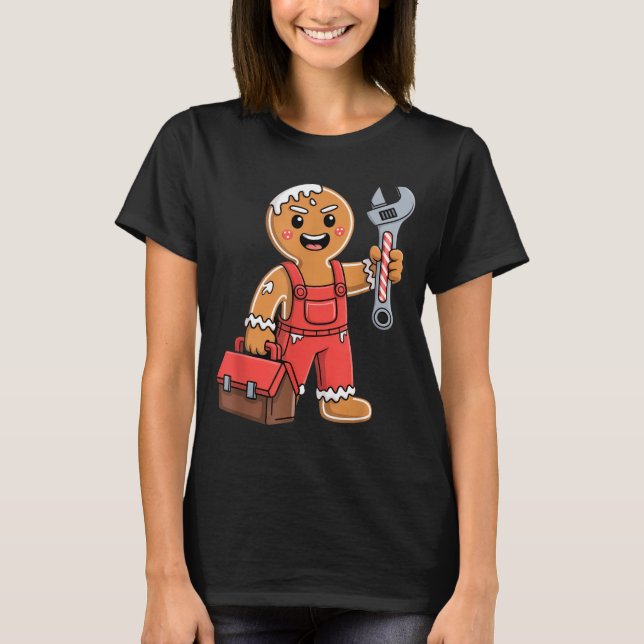 Gingerbread Mechanic Handyman Fixer Worker Christm T-Shirt (Vorderseite)