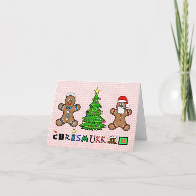 Gingerbread Men and Tree Chrismukkah Card Karte (Vorderseite)