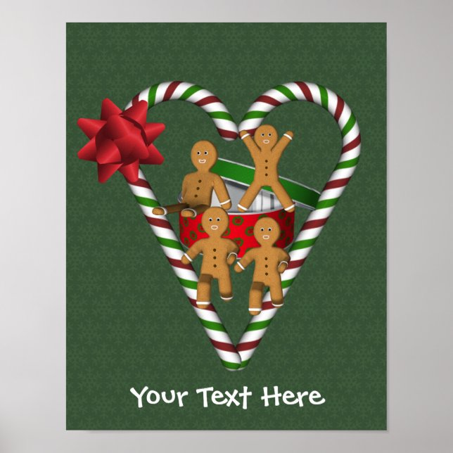 Gingerbread Men Candy Cane Heart Holiday Poster (Vorne)