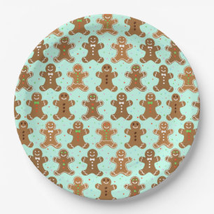 Gingerbread Men Christmas Pattern Pappteller