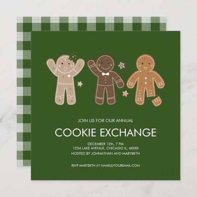 Gingerbread Men Cookie Holiday Party Einladung (Vorne/Hinten)