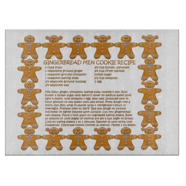 Gingerbread Men Cookies Recipe Glass Cutting Board Schneidebrett (Vorderseite)