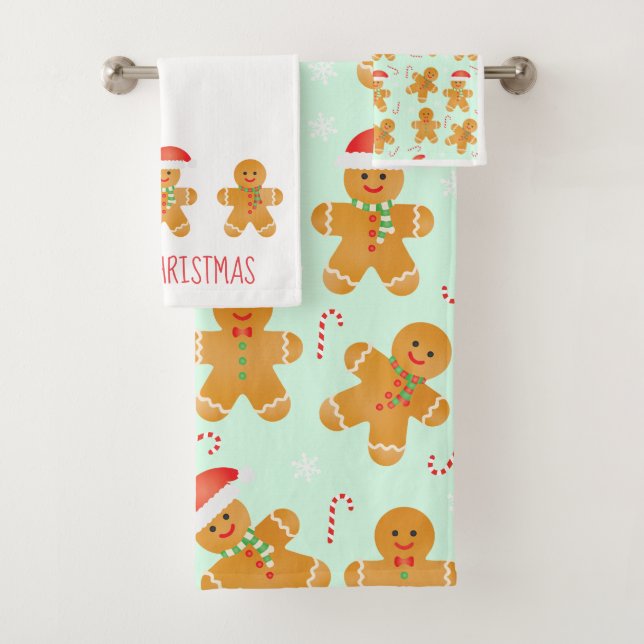 Gingerbread Men Pattern Badhandtuch Set (Insitu)