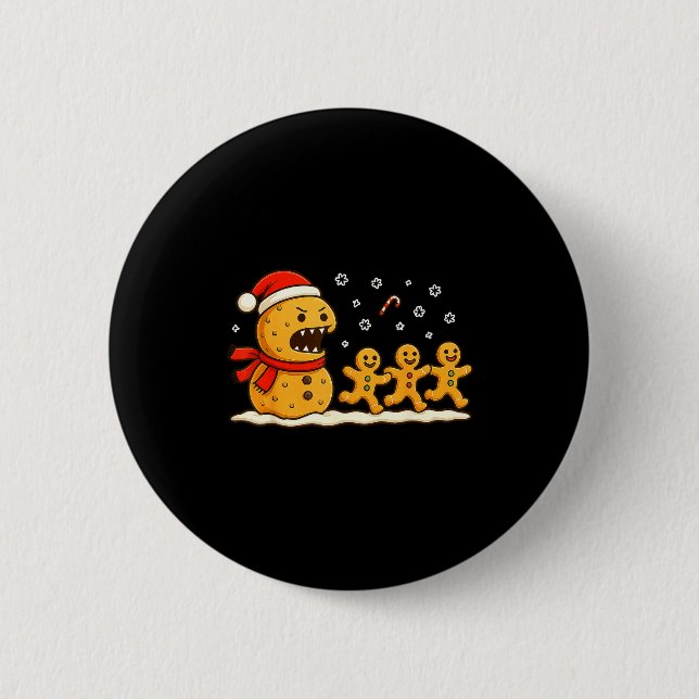 Gingerbread Monster Chase Funny Christmas Cookie X Button (Vorderseite)