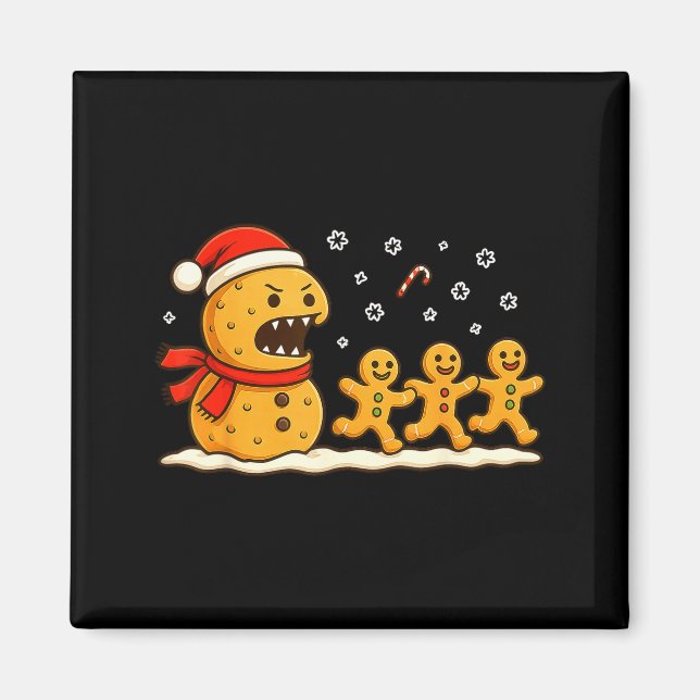 Gingerbread Monster Chase Funny Christmas Cookie X Magnet (Vorne)