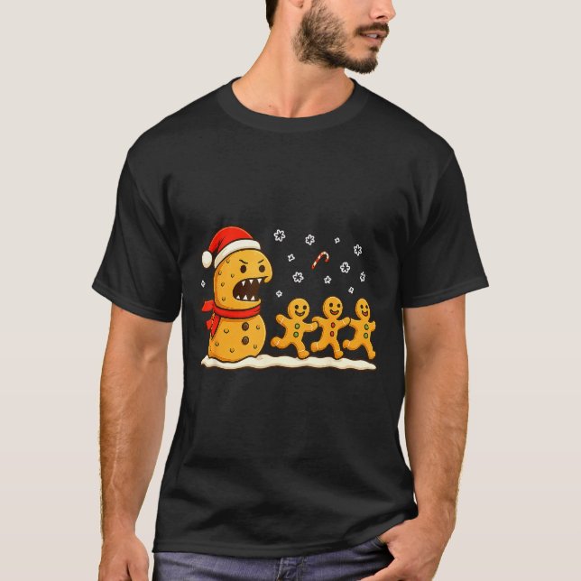 Gingerbread Monster Chase Funny Christmas Cookie X T-Shirt (Vorderseite)