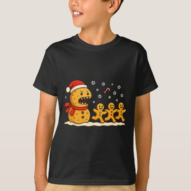 Gingerbread Monster Chase Funny Christmas Cookie X T-Shirt (Vorderseite)