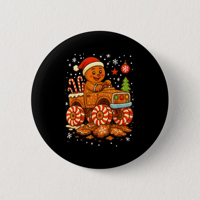 Gingerbread Monster Truck Christmas Snow Cute Xmas Button (Vorderseite)