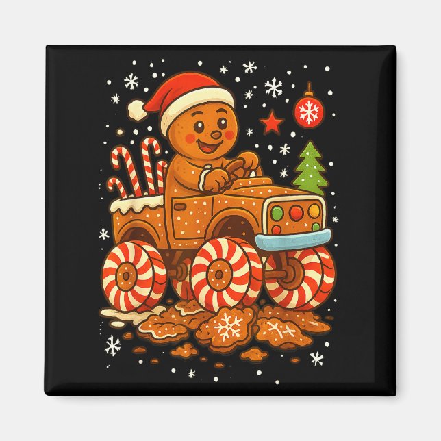 Gingerbread Monster Truck Christmas Snow Cute Xmas Magnet (Vorne)