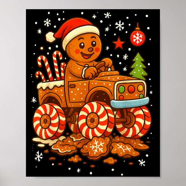 Gingerbread Monster Truck Christmas Snow Cute Xmas Poster (Vorne)