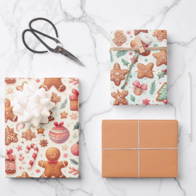 Gingerbread People Stars Trees Candy Canes Cookies Geschenkpapier Set (Vorderseite)