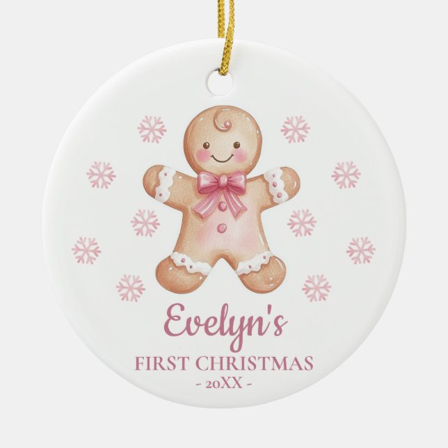 Gingerbread Personalized Girl's First Christmas Keramik Ornament (Vorne)