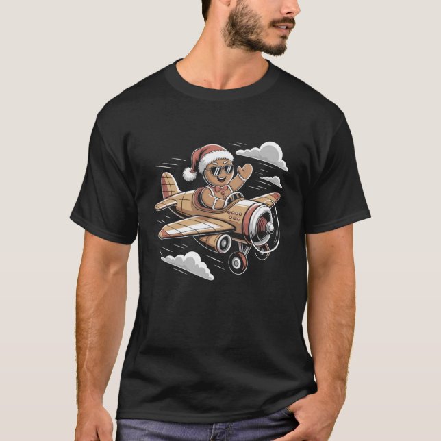 Gingerbread Pilot Christmas Aviation Xmas Humor fo T-Shirt (Vorderseite)