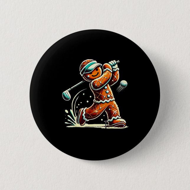 Gingerbread Playing Golf Ball Christmas Golf Lover Button (Vorderseite)