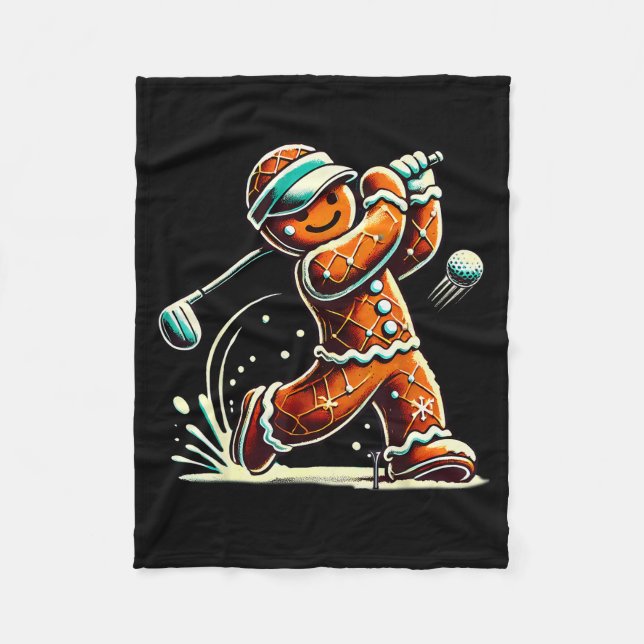 Gingerbread Playing Golf Ball Christmas Golf Lover Fleecedecke (Vorderseite)