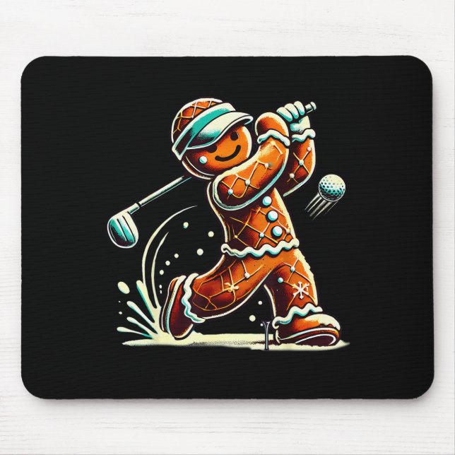 Gingerbread Playing Golf Ball Christmas Golf Lover Mousepad (Vorne)