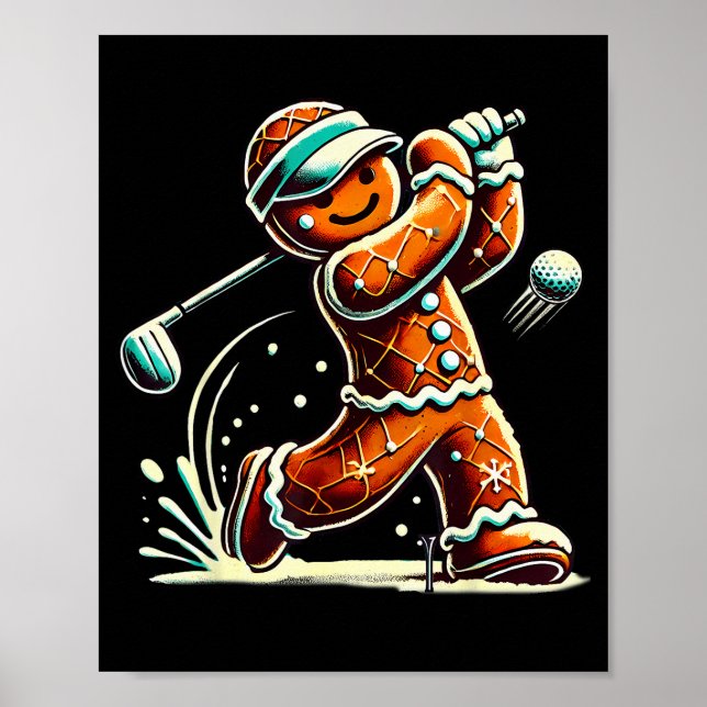 Gingerbread Playing Golf Ball Christmas Golf Lover Poster (Vorne)