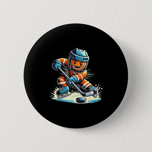 Gingerbread Playing Ice Hockey Lovers Boys Girls C Button (Vorderseite)