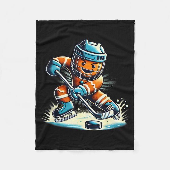 Gingerbread Playing Ice Hockey Lovers Boys Girls C Fleecedecke (Vorderseite)