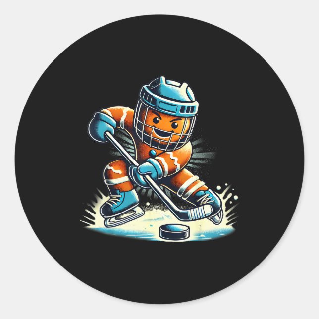 Gingerbread Playing Ice Hockey Lovers Boys Girls C Runder Aufkleber (Vorderseite)