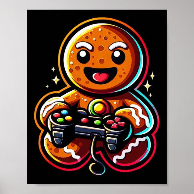Gingerbread Playing Video Game Controller Gamer Ch Poster (Vorne)