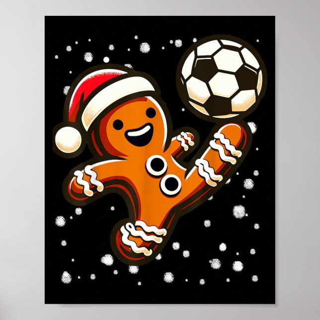 Gingerbread Plays Soccer Bicycle Kick, Cookie Chri Poster (Vorne)