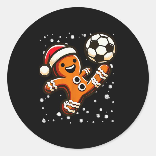 Gingerbread Plays Soccer Bicycle Kick, Cookie Chri Runder Aufkleber (Vorderseite)