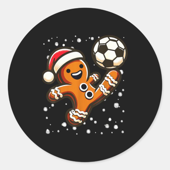 Gingerbread Plays Soccer Bicycle Kick, Cookie Chri Runder Aufkleber (Vorderseite)