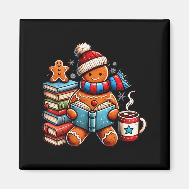 Gingerbread Reading Book Lovers Christmas Bookworm Magnet (Vorne)