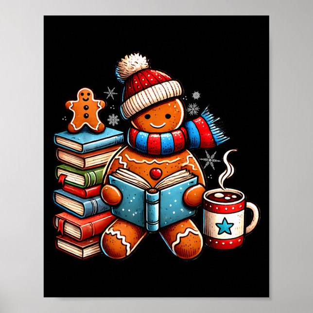 Gingerbread Reading Book Lovers Christmas Bookworm Poster (Vorne)
