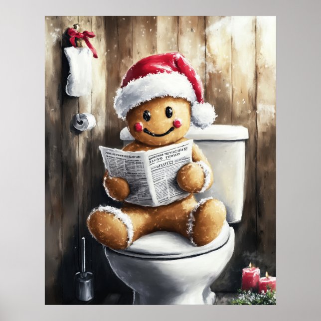 Gingerbread Reading on the Toilet Funny Christmas  Poster (Vorne)